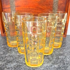 Vintage Heisey Sahara Old Sandwich Sold Thumbprint Amber Glasses - Set of 5